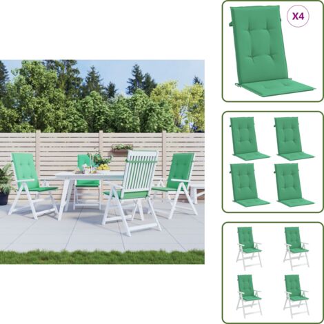 Cojín verde - vidaXL Cojín silla de jardín respaldo alto 4 uds tela verde 120x50x3cm - Cojín exterior