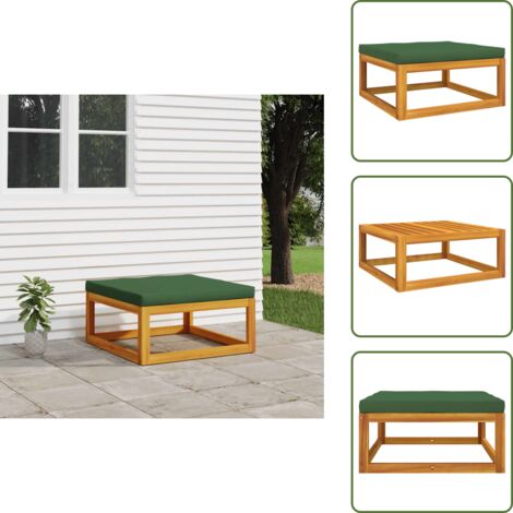 Cojín verde - vidaXL Reposapiés de jardín madera maciza acacia con cojín verde - Muebles de jardín