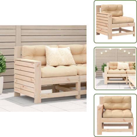 Cojín - vidaXL Sofá de jardín con reposabrazos y cojín madera maciza de pino - Terraza