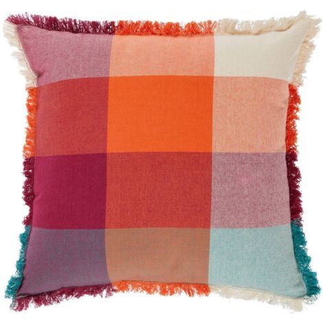 Cojín Yucatán con flecos de madrás 45x45cm - Atmosphera créateur d'intérieur