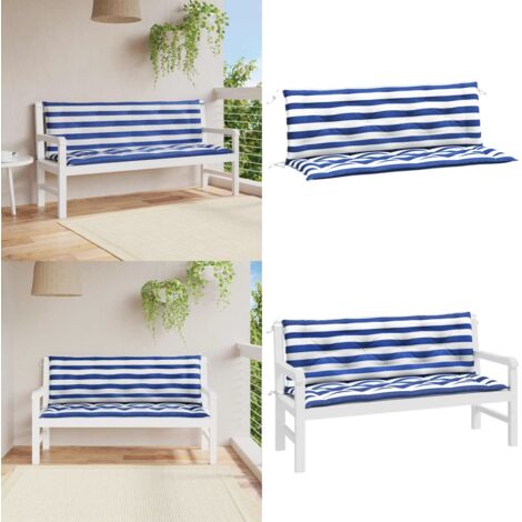 Cojines banco jardín 2 uds tela a rayas azul blanco 150x50x7 cm - Cojín de exterior - Cojín de banco