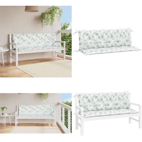 Cojines banco jardín 2 uds tela estampado de hojas 150x50x7 cm - Cojín de exterior - Cojín de banco
