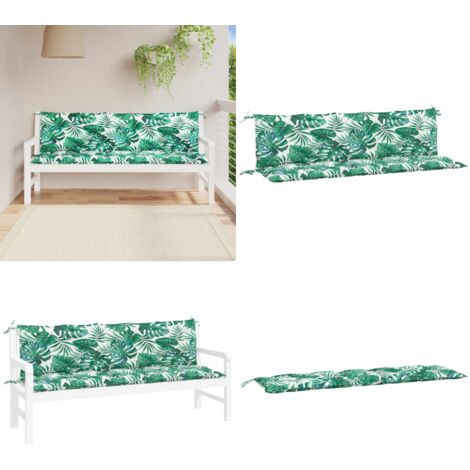 Cojines banco jardín 2 uds tela estampado de hojas 180x50x7 cm - Cojín de exterior - Cojín de banco