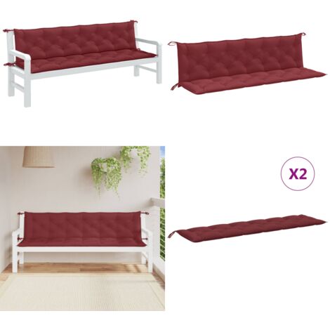 Cojines banco jardín 2 uds tela rojo tinto melange 200x50x7 cm - Cojines para jardín - Cojines para patio