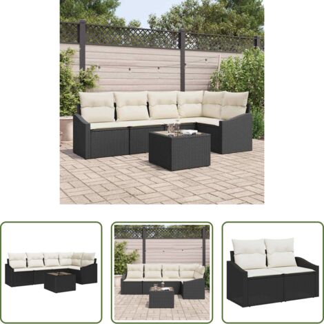 Cojines -  Conjunto de sofás de jardín con cojín 6 pcs Marrón y crema