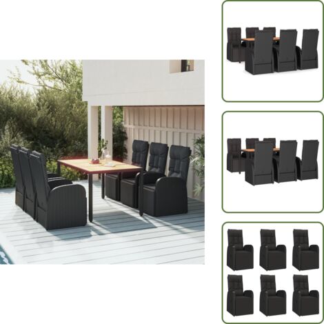 Cojines de asiento - vidaXL Juego comedor jardín 7 pzas madera acacia ratán sintético negro - Ratán sintético