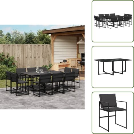 Cojines de asiento - vidaXL Juego de comedor de jardín 11 pzas con cojines textileno negro - Muebles de exterior