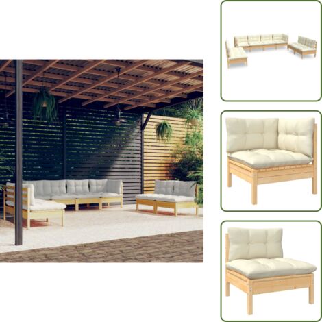 Cojines de asiento - vidaXL Muebles de jardín 8 piezas cojines madera maciza de pino - Cojines traseros