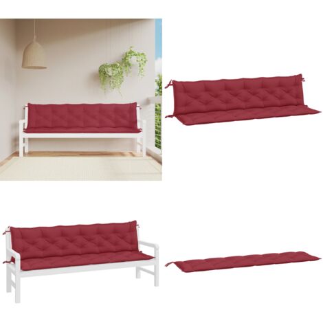 Cojines de banco de jardín 2 uds rojo tinto 200x50x7 cm - Cojines para banco - Cojines para patio