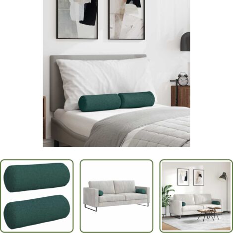 Cojines de espalda -  Cojines Bolster 2 pcs Verde oscuro Ø 15 x 40 cm tela
