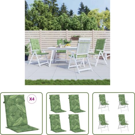 Cojines de exterior -  Cojines de silla de respaldo alto 4 uds tela estampado de hojas