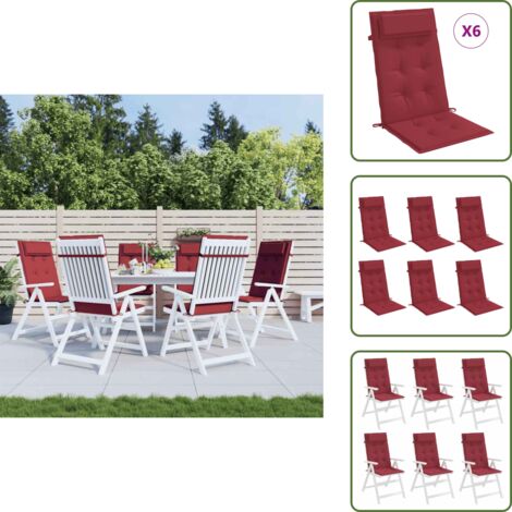 Cojines de exterior - vidaXL Cojines de silla con respaldo alto 6 uds tela Oxford rojo tinto - Cojines de oficina