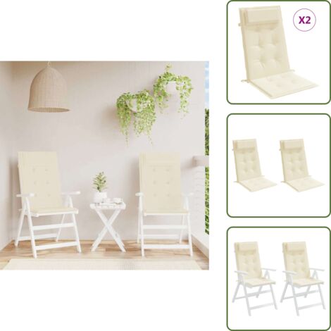 Cojines de exterior - vidaXL Cojines de silla respaldo alto 2 uds tela Oxford color crema - Cojines de oficina