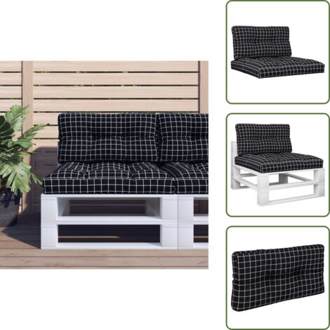 Cojines de exterior - vidaXL Cojines para sofá de palets 2 piezas tela a cuadros negro - Cojines de tela