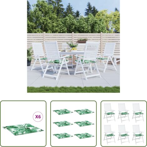Cojines de jardín -  Cojines de silla 6 uds tela estampado de hojas 50x50x4 cm