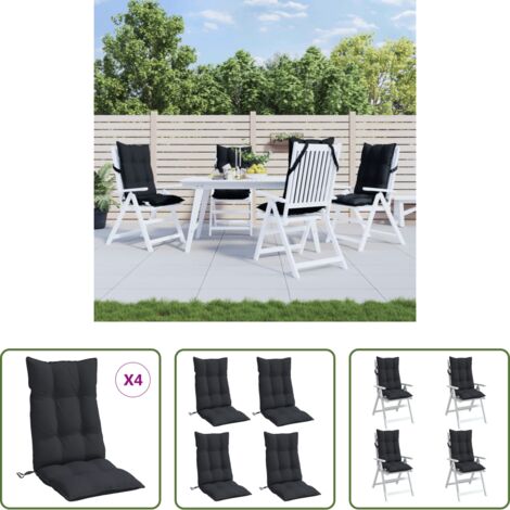 Cojines de jardín -  Cojines de silla con respaldo alto 4 uds tela Oxford negro