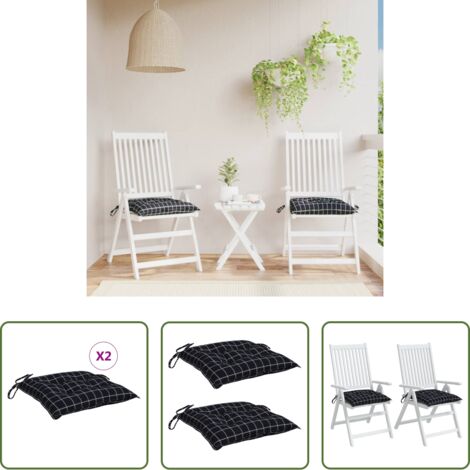 Cojines de jardín -  Cojines para silla 2 uds tela a cuadros negro 40x40x7 cm
