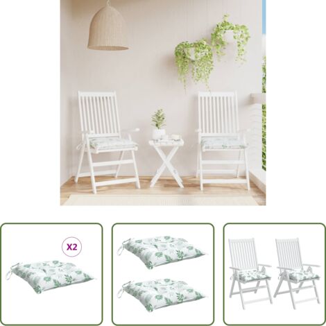 Cojines de jardín -  Cojines para silla 2 uds tela estampado de hojas 40x40x7 cm