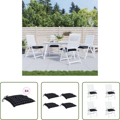 Cojines de jardín -  Cojines para silla 4 uds tela Oxford a cuadros negro 50x50x7 cm