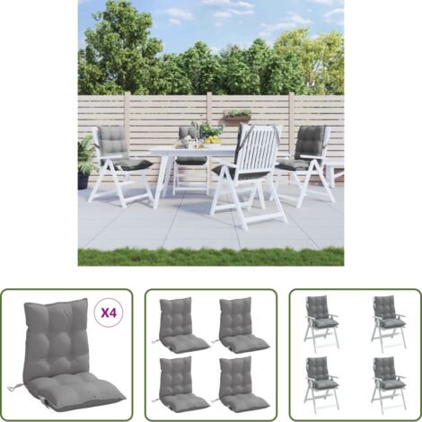 Cojines de jardín -  Cojines para silla con respaldo bajo 4 uds tela Oxford gris