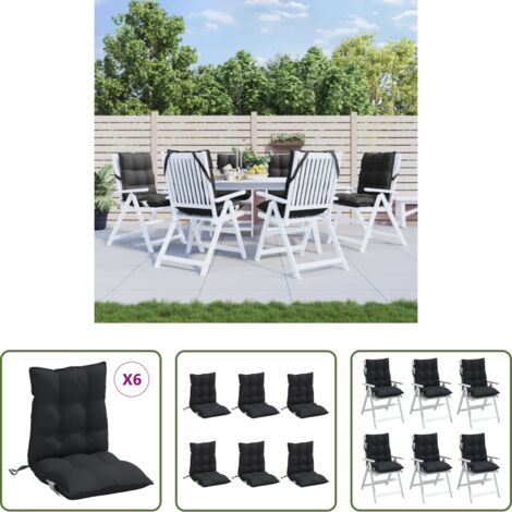 Cojines de jardín -  Cojines para silla con respaldo bajo 6 uds tela Oxford negro