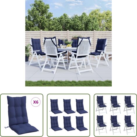 Cojines de jardín -  Cojines para silla respaldo alto 6 uds tela Oxford azul marino