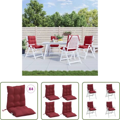 Cojines de jardín -  Cojines para silla respaldo bajo 4 uds tela Oxford rojo tinto