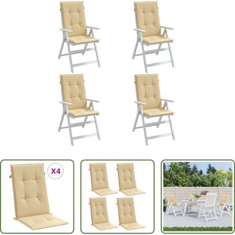 Cojines de jardín -  Cojines silla respaldo alto 4 uds tela beige melange 120x50x4cm