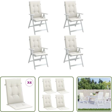 Cojines de jardín -  Cojines silla respaldo alto 4 uds tela crema melange 120x50x4cm