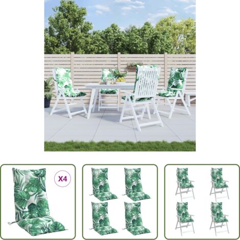 Cojines de jardín -  Cojines silla respaldo alto 4 uds tela Oxford estampado hojas