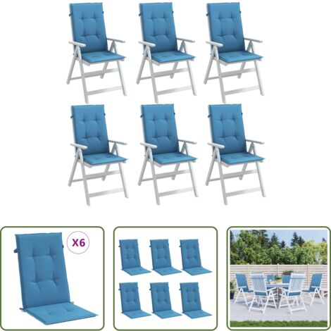 Cojines de jardín -  Cojines silla respaldo alto 6 uds tela azul melange 120x50x4 cm