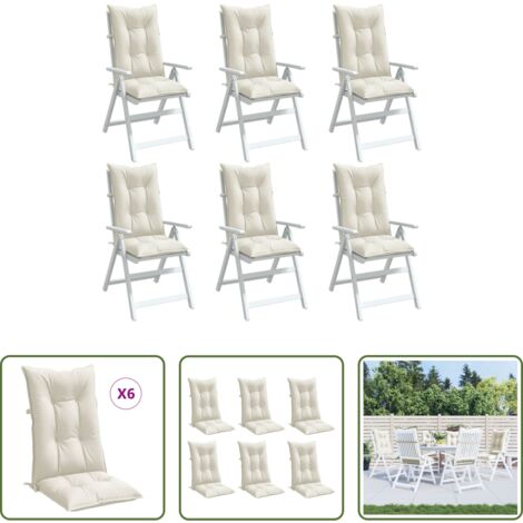 Cojines de jardín -  Cojines silla respaldo alto 6 uds tela crema melange 120x50x7cm