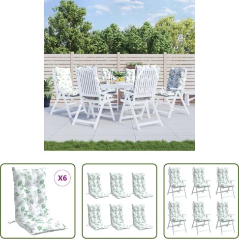Cojines de jardín -  Cojines silla respaldo alto 6 uds tela Oxford estampado hojas