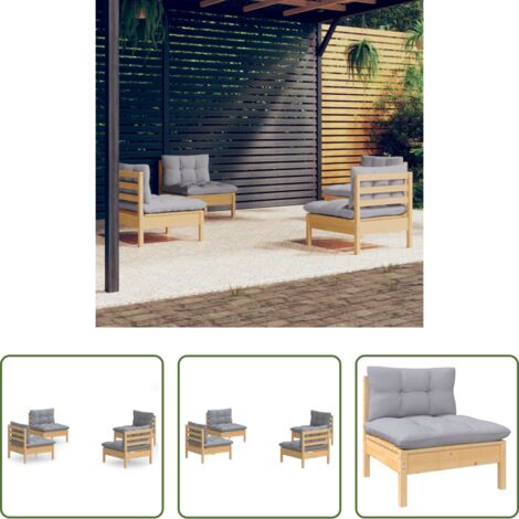 Cojines de jardín -  Juego de muebles de jardín 4 pzas y cojines madera pino gris