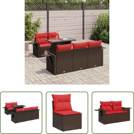 Cojines de jardín -  Set sofás jardín y cojines 6 pzas ratán sintético acacia marrón