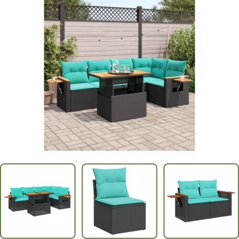 Cojines de jardín -  Set sofás jardín y cojines 6 pzas ratán sintético acacia negro