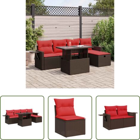 Cojines de jardín -  Set sofás jardín y cojines 6 pzas ratán sintético marrón
