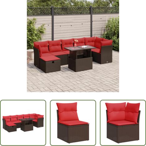 Cojines de jardín -  Set sofás jardín y cojines 8 pzas ratán sintético marrón