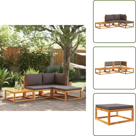 Cojines de jardín - vidaXL Conjunto de sofá de jardín de 4 piezas con cojines de madera de acacia y cuerda - Muebles de exterior