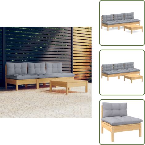 Cojines de jardín - vidaXL Juego de muebles de jardín 4 pzas y cojines madera pino gris - Muebles modulares