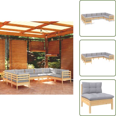 Cojines de jardín - vidaXL Juego de muebles de jardín 9 pzas y cojines madera de pino gris - Muebles de madera