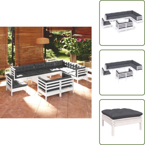 Cojines de jardín - vidaXL Muebles de jardín 11 pzas y cojines blanco madera maciza pino - Muebles modulares