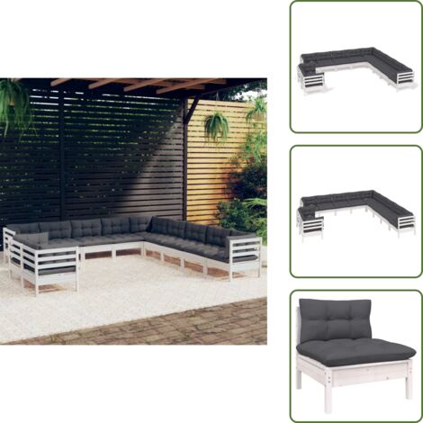 Cojines de jardín - vidaXL Muebles de jardín 11 pzas y cojines blanco madera maciza pino - Muebles modulares
