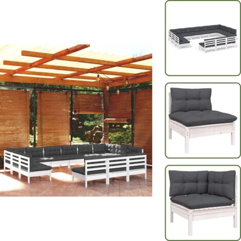 Cojines de jardín - vidaXL Muebles de jardín 13 pzas y cojines blanco madera maciza pino - Muebles de jardín modulares