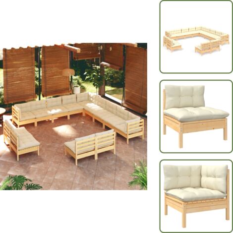 Cojines de jardín - vidaXL Muebles de jardín 13 pzas y cojines madera maciza de pino crema - Muebles de jardín modulares