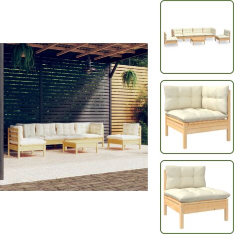 Cojines de jardín - vidaXL Muebles de jardín 7 pzas y cojines madera maciza de pino crema - Muebles de jardín modulares
