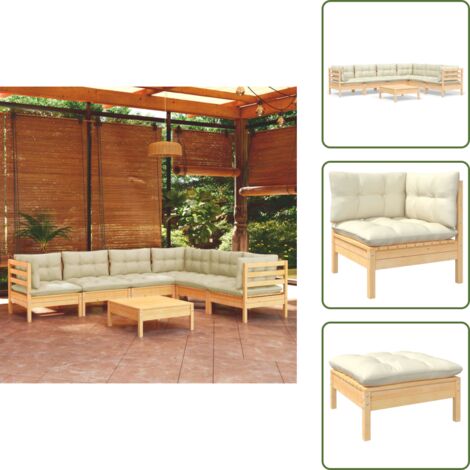 Cojines de jardín - vidaXL Muebles de jardín 7 pzas y cojines madera maciza de pino crema - Muebles de jardín modulares
