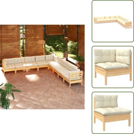 Cojines de jardín - vidaXL Muebles de jardín 9 pzas y cojines madera maciza de pino crema - Muebles de jardín modulares