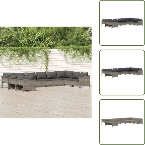 Cojines de jardín - vidaXL Set de muebles de jardín 10 pzas y cojines ratán sintético gris - Muebles modulares