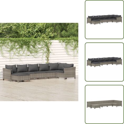 Cojines de jardín - vidaXL Set de muebles de jardín 7 pzas y cojines ratán sintético gris - Muebles exteriores